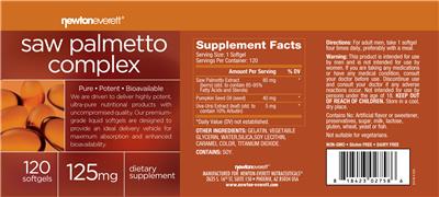 Photo of the NewtonEverett Saw Palmetto Complex 125 mg label
