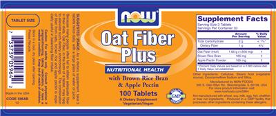 Photo of the NOW Oat Fiber Plus label