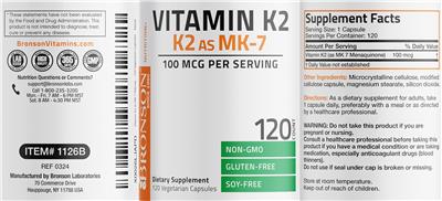 Photo of the Bronson Vitamin K2 100 mcg label