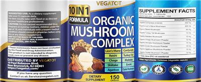 Photo of the VEGATOT Organic Mushroom Complex label
