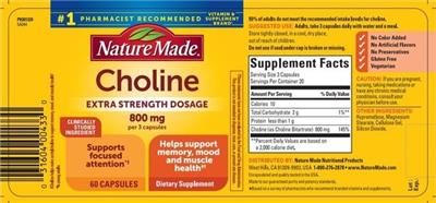 Photo of the Nature Made Choline 800 mg label