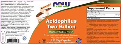 Photo of the NOW Acidophilus Two Billion label