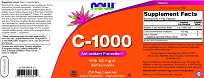 Photo of the NOW C-1000 with 100 mg of Bioflavonoids label