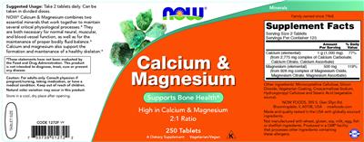 Photo of the NOW Calcium & Magnesium label