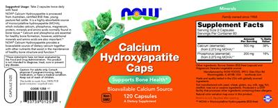 Photo of the NOW Calcium Hydroxyapatite Caps label