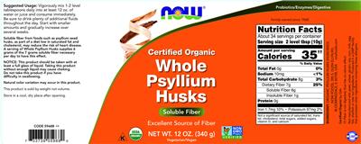 Photo of the NOW Certified Organic Whole Psyllium Husks label