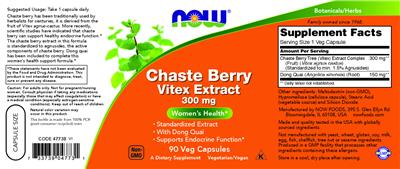 Photo of the NOW Chaste Berry Vitex Extract 300 mg label