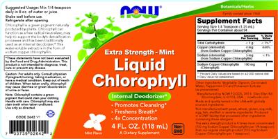 Photo of the NOW Extra Strength Liquid Chlorophyll Mint Flavor label