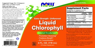 Photo of the NOW Extra Strength Liquid Chlorophyll Unflavored label