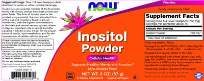 Photo of the NOW Inositol Powder label
