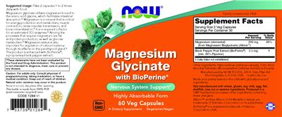 Product label for Magnesium Glycinate with BioPerine