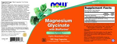 Photo of the NOW Magnesium Glycinate with BioPerine label