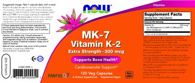 Photo of the NOW MK-7 Vitamin K-2 Extra Strength - 300 mcg label