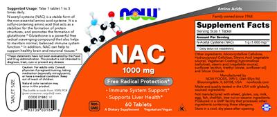 Photo of the NOW NAC 1000 mg label