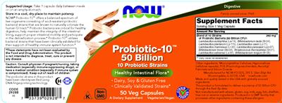 Label of Probiotic-10 50 Billion