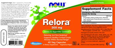 Photo of the NOW Relora 300 mg label