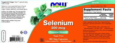 Photo of the NOW Selenium 200 mcg label