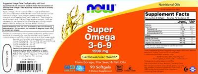 Photo of the NOW Super Omega 3-6-9 Fish Oil label