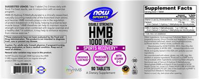 Photo of the NOW Sports Double Strength HMB 1000 mg label