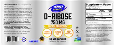 Photo of the NOW Sports D-Ribose 750 mg label