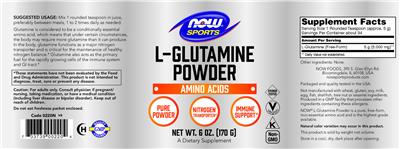 Photo of the NOW Sports L-Glutamine Powder label