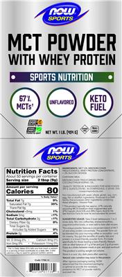 Photo of the NOW Sports MCT Powder with Whey Protein Unflavored label