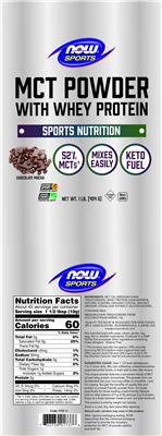 Photo of the NOW Sports MCT Powder with Whey Protein Chocolate Mocha label