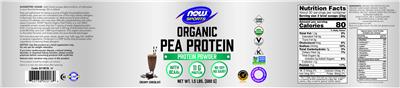 Photo of the NOW Sports Organic Pea Protein Creamy Chocolate label