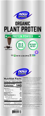 Photo of the NOW Sports Organic Plant Protein Creamy Chocolate label