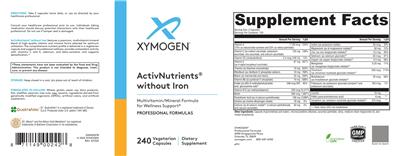 Photo of the XYMOGEN ActivNutrients without Iron label