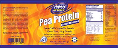 Photo of the NOW Sports Pea Protein Natural Unflavored label