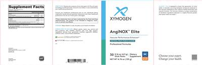 Photo of the XYMOGEN AngiNOX Elite Natural Fruit Punch Flavor label