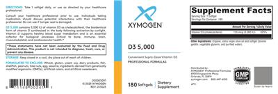 Photo of the XYMOGEN D3 5,000 label