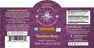 Photo of the Sun God Medicinals Ra Herbals Organic Hawthorn Berry label