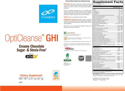 Photo of the XYMOGEN OptiCleanse GHI Creamy Chocolate Sugar-& Stevia-Free label