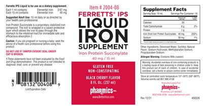 Photo of the Pharmics Ferretts IPS Liquid Iron Supplement Black Cherry Flavor label