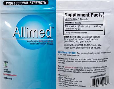 Photo of the Allimax Nutraceuticals US Allimed 450 mg label