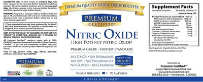 Photo of the Premium Certified Nitric Oxide label