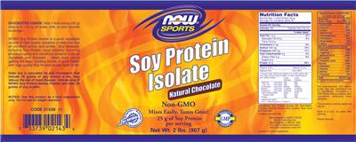 Photo of the NOW Sports Soy Protein Isolate Natural Chocolate label