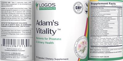 Photo of the Logos Nutritionals Adam's Vitality label