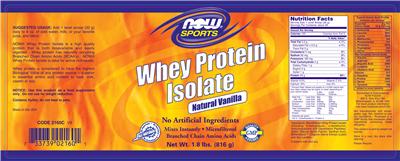 Photo of the NOW Sports Whey Protein Isolate Natural Vanilla label
