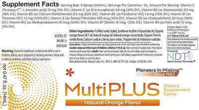 Photo of the VitaMist MultiPLUS Natural Orange Flavor label