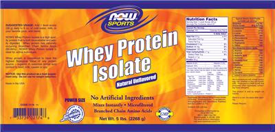 Photo of the NOW Sports Whey Protein Isolate Natural Unflavored label