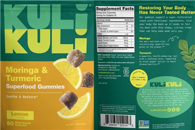 Photo of the Kuli Kuli Superfood Gummies Lemon Flavored label