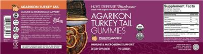Photo of the Host Defense Mushrooms Agarikon Turkey Tail Gummies Peach Flavored label