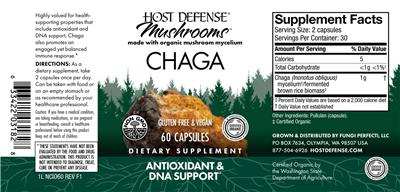 Photo of the Host Defense Mushrooms Chaga label