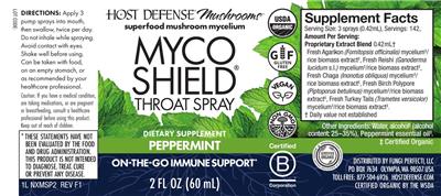 Photo of the Host Defense Mushrooms Myco Shield Spray Peppermint label