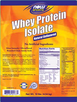 Photo of the NOW Sports Whey Protein Isolate Natural Unflavored label