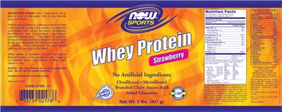Photo of the NOW Sports Whey Protein Strawberry label
