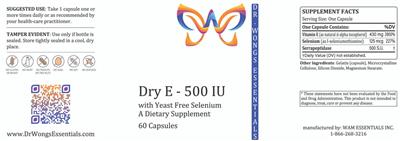 Photo of the Dr. Wong's Essentials Dry E - 500 IU label
